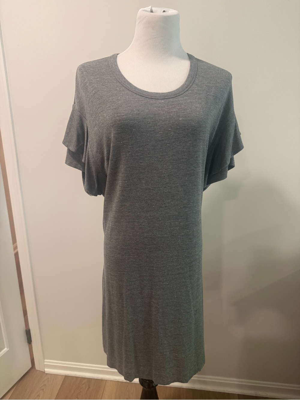 LOFT Gray Scoop Neck Tshirt Dress with Flutter Sleeves